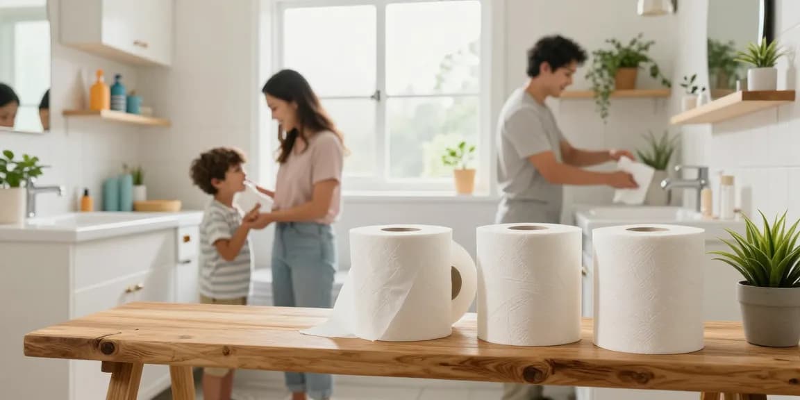 Bamboo Toilet Tissue featured in a family bathroom setting, showcasing eco-friendly living.