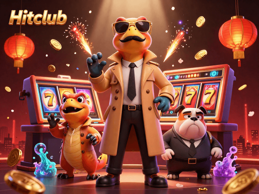 Hitclub offers thrilling slot machines and jackpots surrounded by dynamic festive elements in a vibrant casino