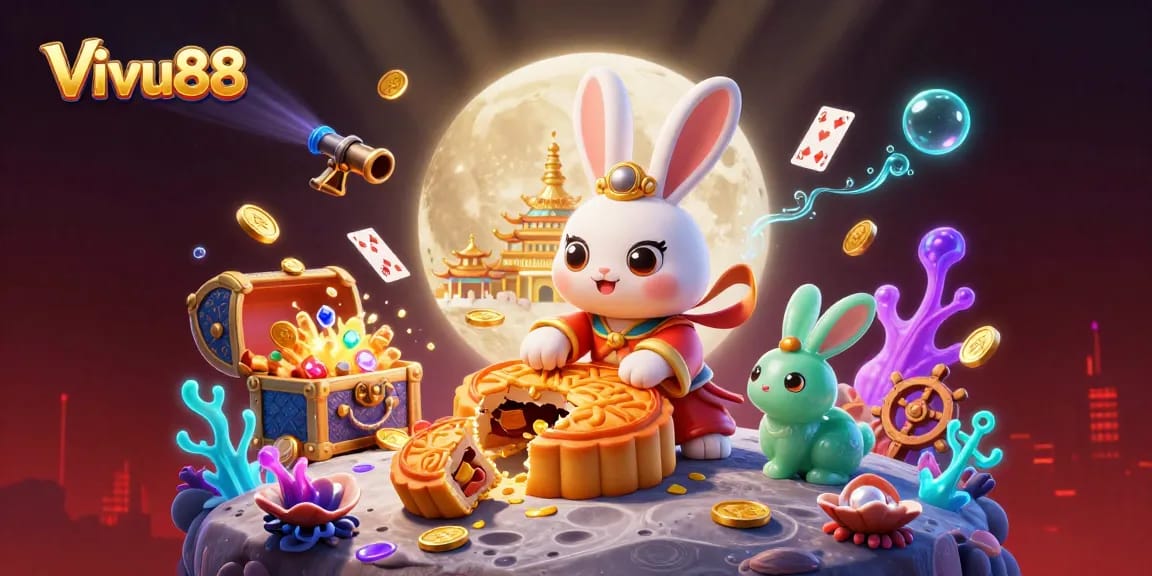 Experience thrilling gameplay at Vivu88 with engaging casino elements surrounding a magical moon scene.