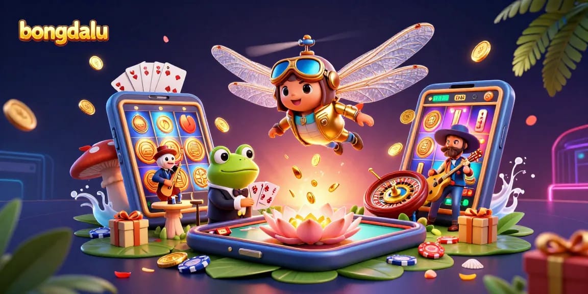 Bongdalu captures the excitement of a casino scene with vibrant 3D characters and dynamic gaming elements.