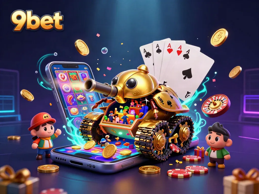 Engage with thrilling 9bet experiences showcasing a golden beetle tank casino bursting with fun.