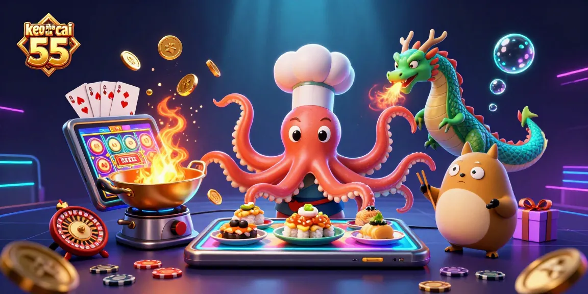 Engage with keo nha cai 55 by witnessing vibrant 3D characters celebrating dynamic casino gaming.