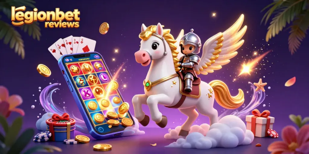Experience the excitement with legionbet reviews as a celestial knight rides through a vibrant casino world.