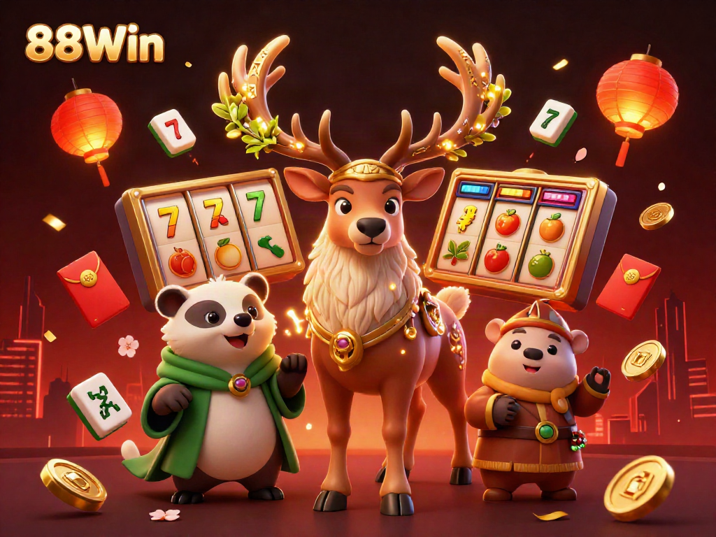 Engage with exciting gameplay at 88Win featuring vibrant 3D illustrations of druid characters and slot elements.