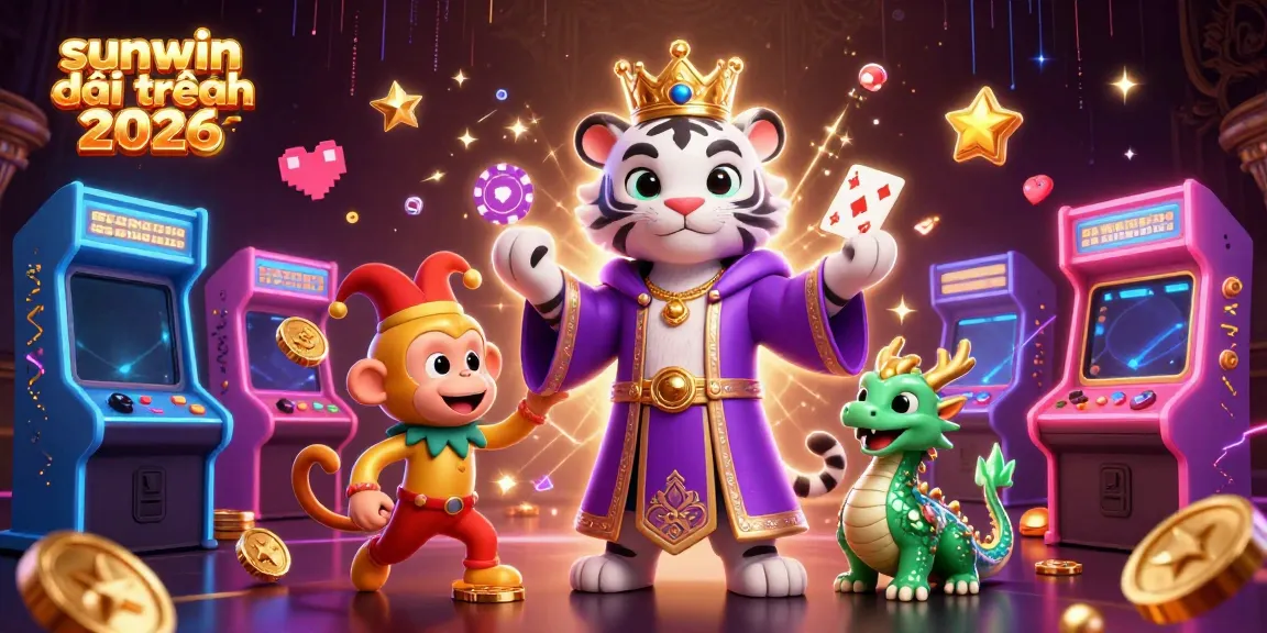 Engage with the fun at sunwin đổi thưởng 2026 featuring a 3D scene of a majestic white tiger, golden monkey, and jade dragon in a vibrant casino