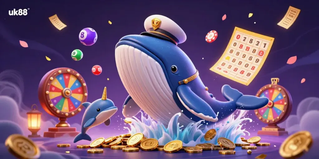 Engage in exciting games and promotions at uk88 casino with colorful elements and lively characters.