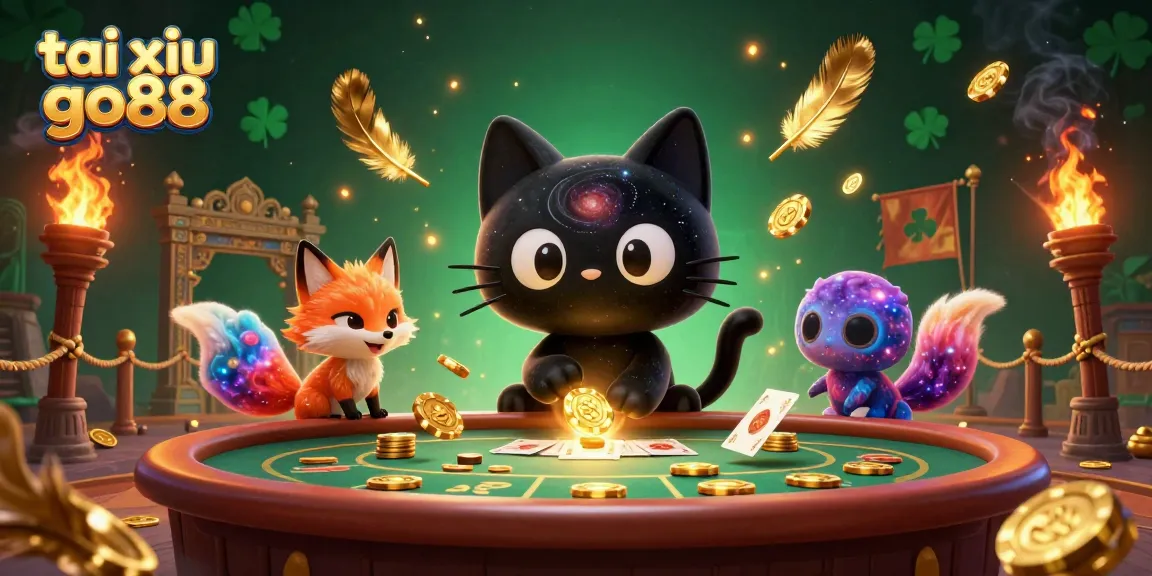 Experience the thrill of tai xiu go88 as the black hole cat pulls in golden chips in a vibrant casino.