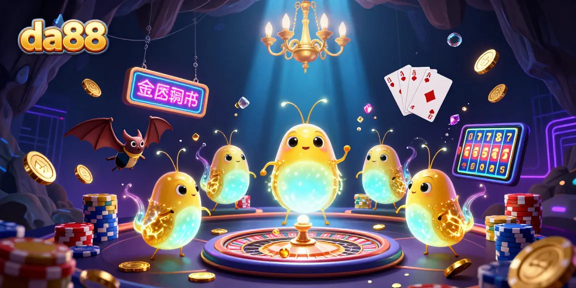 Experience the thrill of da88 as glowworms illuminate a cave casino filled with vibrant gambling elements.