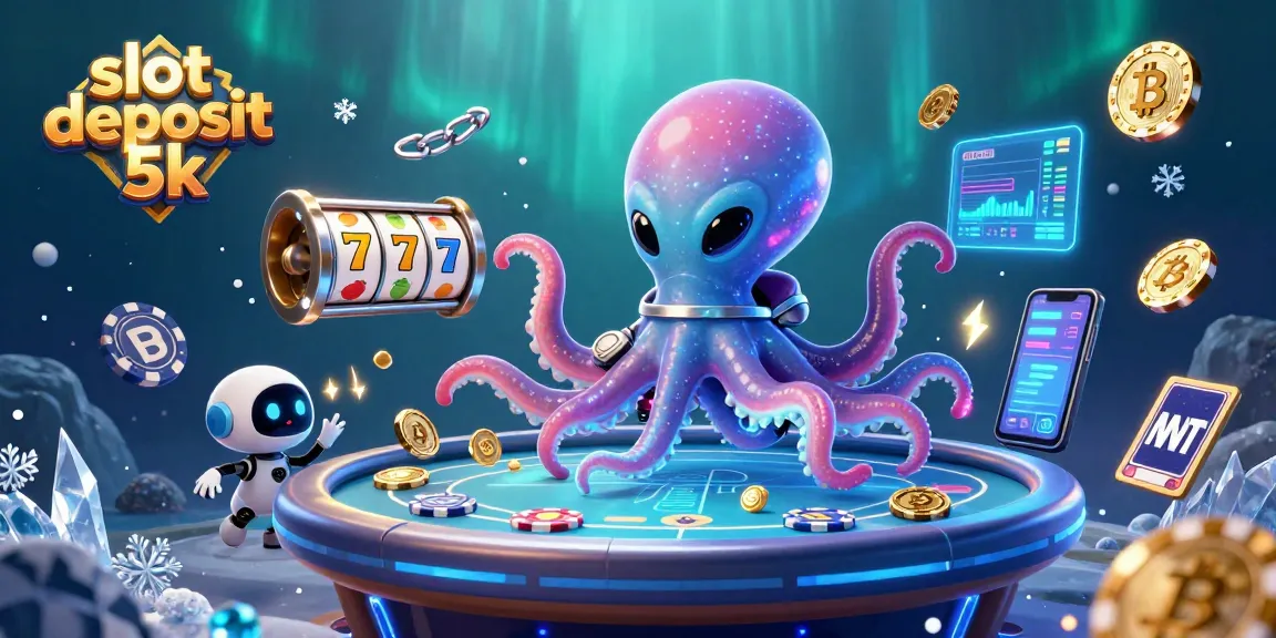 Engage with slot deposit 5k in a vivid scene of an alien octopus at a holographic poker table