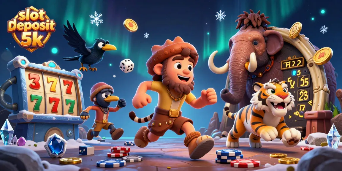 Experience thrilling gameplay with our vibrant slot deposit 5k scene featuring a caveman and sabertooth duo!