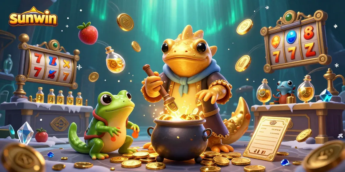 Enhance gameplay at sunwin with a vibrant illustration of a golden salamander alchemist and casino elements.