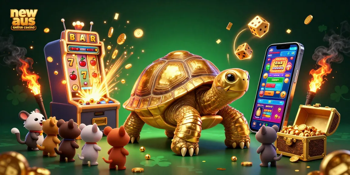 Experience thrills at new aus online casino, featuring a golden tortoise pinball machine and slot jackpots!