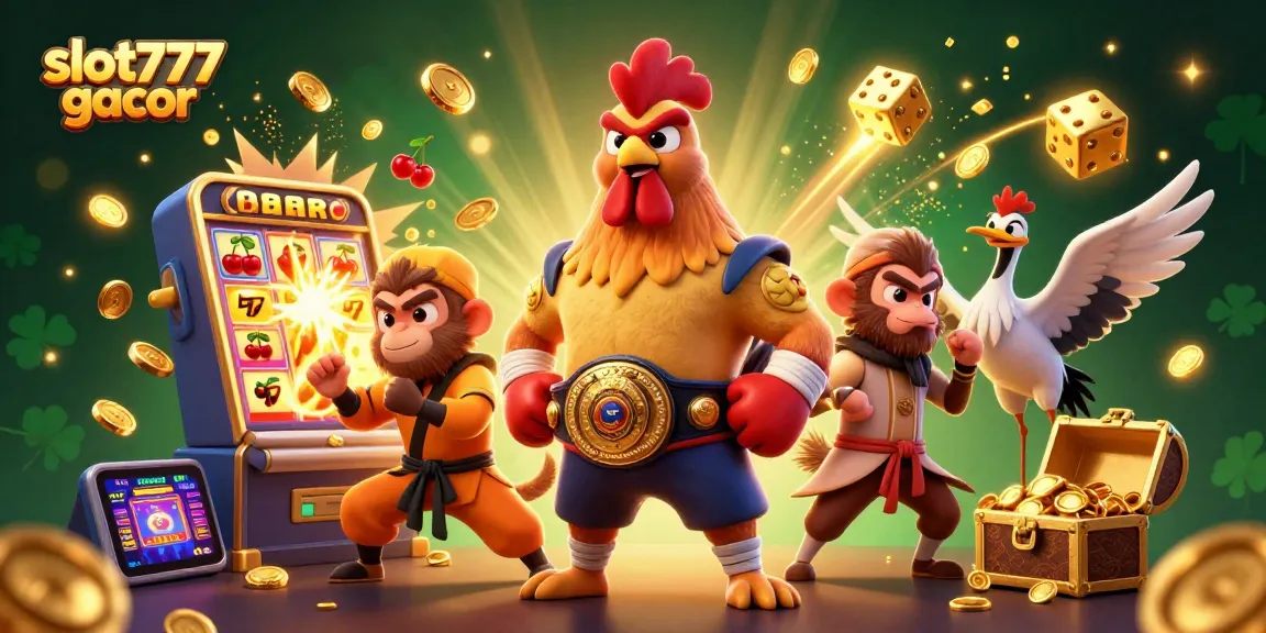 Experience big wins with slot777 gacor amidst 3D characters and casino game elements.