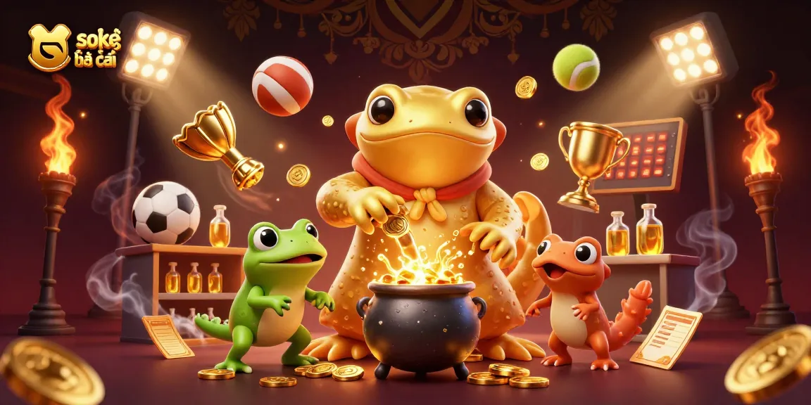 Engaging scene showcasing 'soi kèo nhà cái' with golden symbols of sports betting surrounded by dynamic element illustrations.
