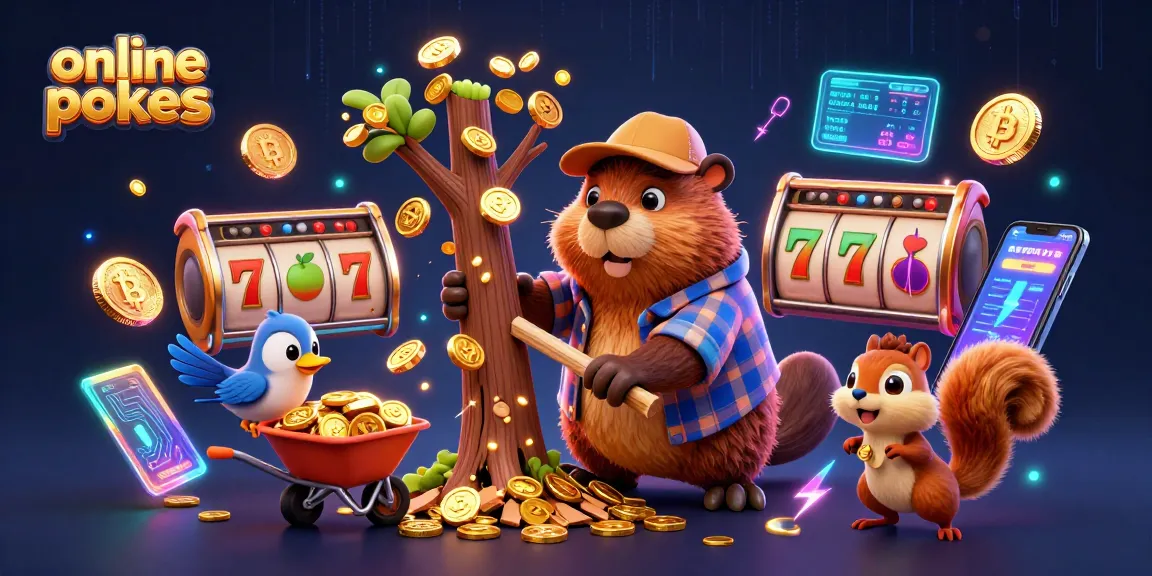 Join the fun of online pokies with a lively beaver slicing through gold coin rains.
